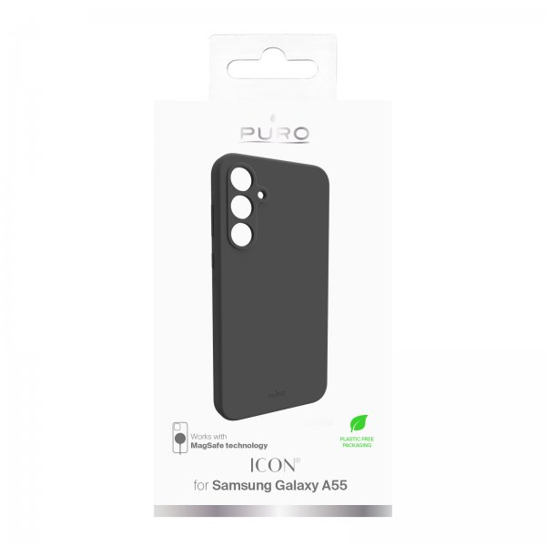 Puro Samsung Galaxy A55 Icon -suojakuori, musta