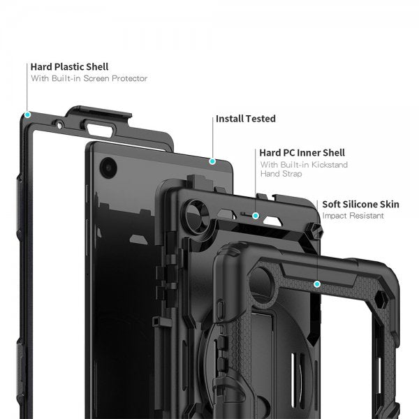 Armor-X Samsung Galaxy Tab A9 Kuori Rainproof Rugged Case Käsihihna Jalusta