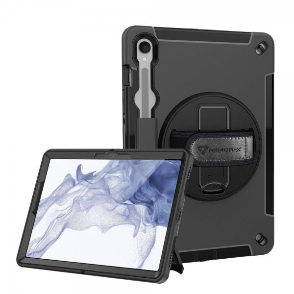Armor-X Samsung Galaxy Tab S9 FE -kuori Rainproof Rugged Case käsihihna jalusta