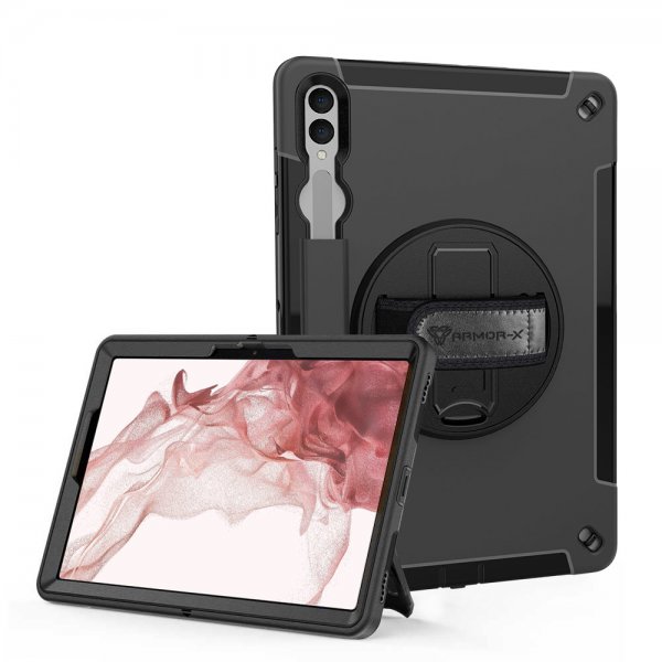 Armor-X Samsung Galaxy Tab S9 Plus Suojakotelo Sateenkestävä Kestävä Kotelo Käsihihna Jalusta
