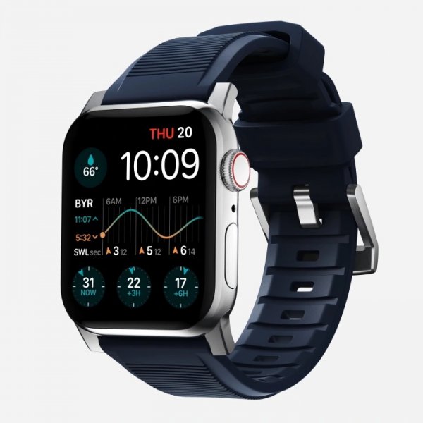Nomad Apple Watch 44/45/46mm/Apple Watch Ultra -ranneke Rugged Band Silver Hardware Atlantic Blue
