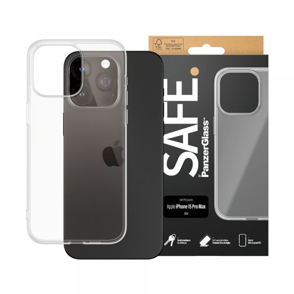 SAFE by PanzerGlass iPhone 15 Pro Max Kuori, pehmeä TPU-kotelo, läpinäkyvä