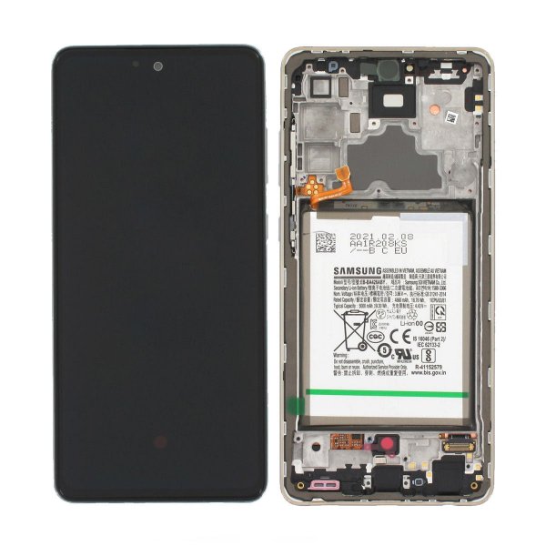 Samsung A72 4G -näyttö LCD-paneelilla ja alkuperäisellä akulla - Valkoinen