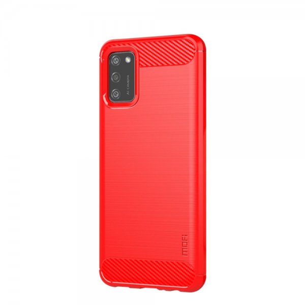 Mofi Samsung Galaxy A02s Kuori Harjattu hiilikuitukuvio Punainen