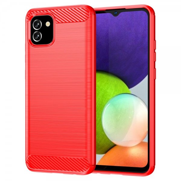 Samsung Galaxy A03 Kuori Harjattu hiilikuitukuvio Punainen