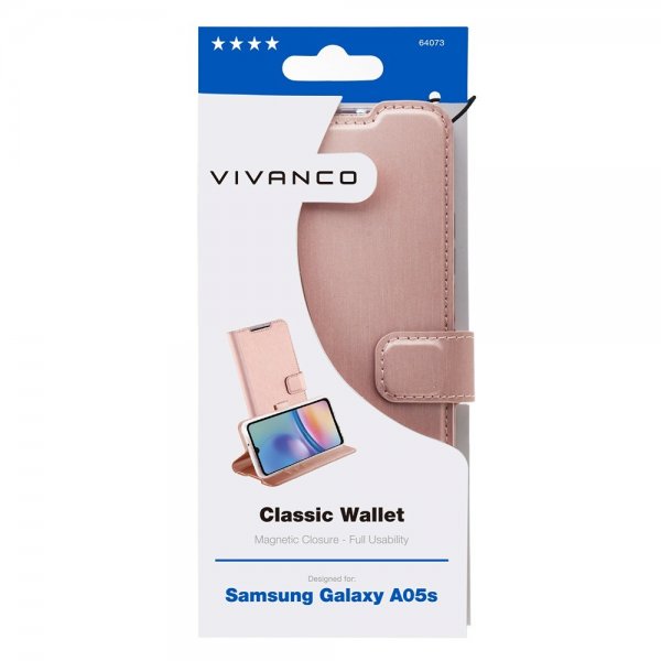 Vivanco Samsung Galaxy A05s -suojakotelo Classic Wallet ruusukulta