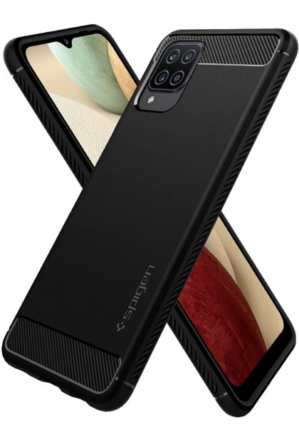 Spigen Samsung Galaxy A12 -suojakuori, Rugged Armor, mattamusta