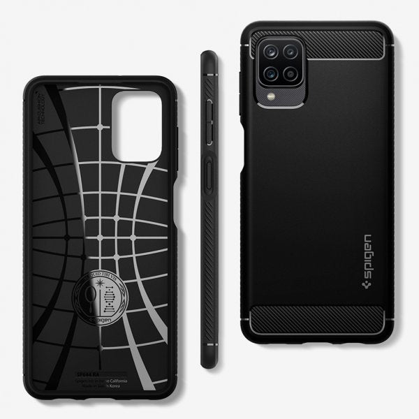 Spigen Samsung Galaxy A12 -suojakuori, Rugged Armor, mattamusta