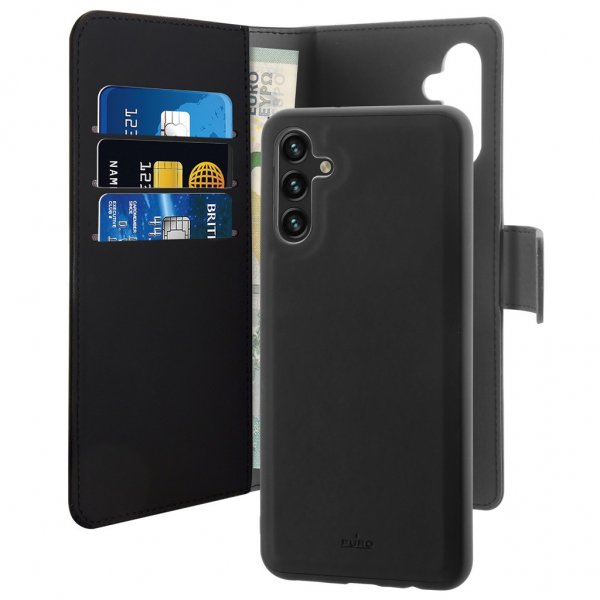 Puro Samsung Galaxy A13 5G/Galaxy A04s -suojakotelo 2-in-1 Wallet Case irrotettava takakuori musta