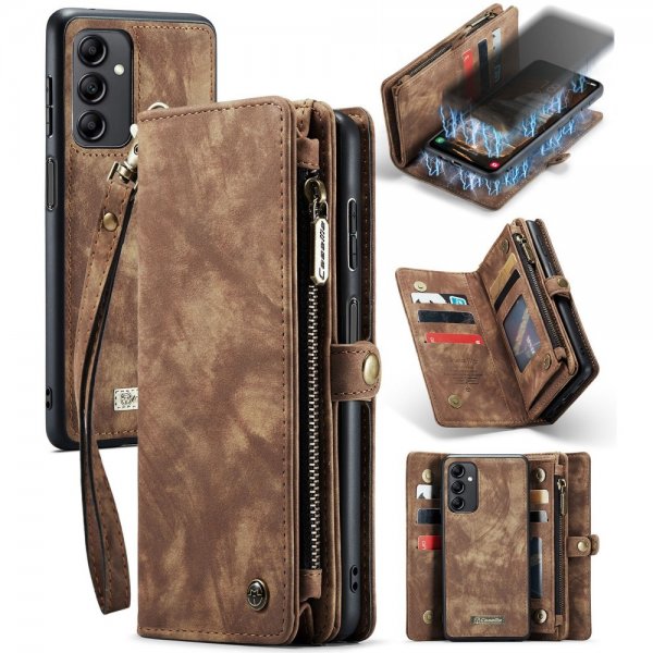 CaseMe Samsung Galaxy A14 -lompakkokotelo, 008 Series irrotettava kuori, ruskea