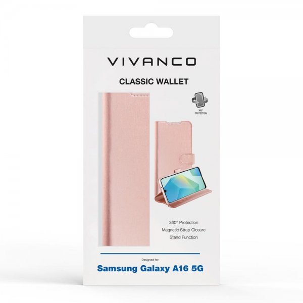Vivanco Samsung Galaxy A16 Classic Wallet -suojakotelo, ruusukulta