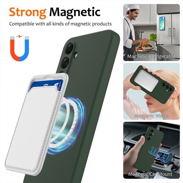 Samsung Galaxy A16 -kuori hihnalla, silikoni, MagSafe, tummanvihreä
