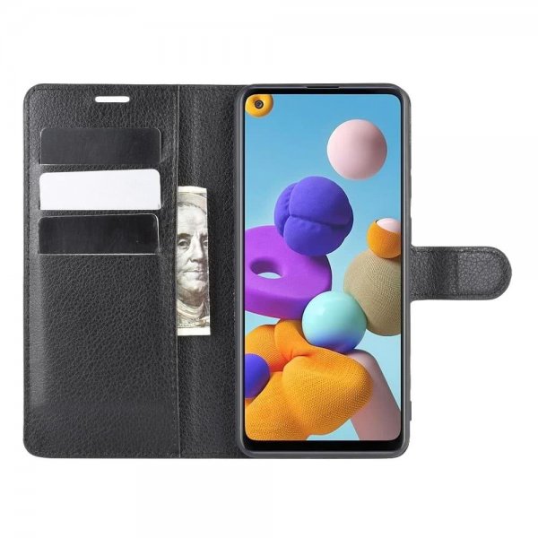 Samsung Galaxy A21s Litsi-kuvioinen suojakotelo, musta