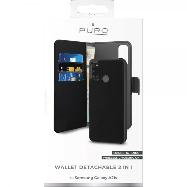 Puro Samsung Galaxy A21s suojakotelo lompakko irrotettava 2-in-1 musta