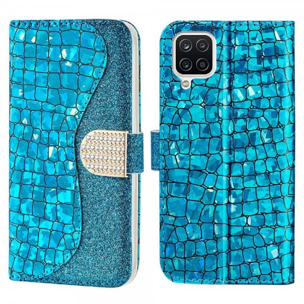 Samsung Galaxy A22 4G -kotelo Krokotiilikuvio Glitter Sininen
