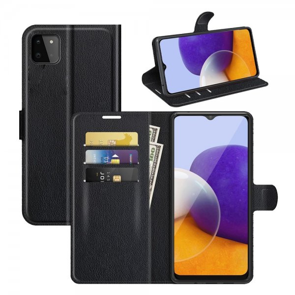 Samsung Galaxy A22 5G Litsi-kuvioinen suojakotelo, musta