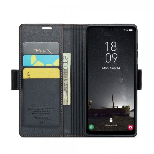 CaseMe Samsung Galaxy A25 -kotelo, 023-sarja, musta