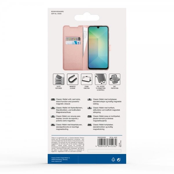 Vivanco Samsung Galaxy A26 suojakotelo Classic Wallet ruusukulta
