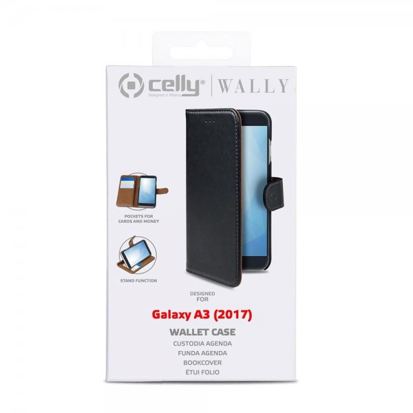 Celly Samsung Galaxy A3 2017 -suojakotelo Wally Wallet Case, musta