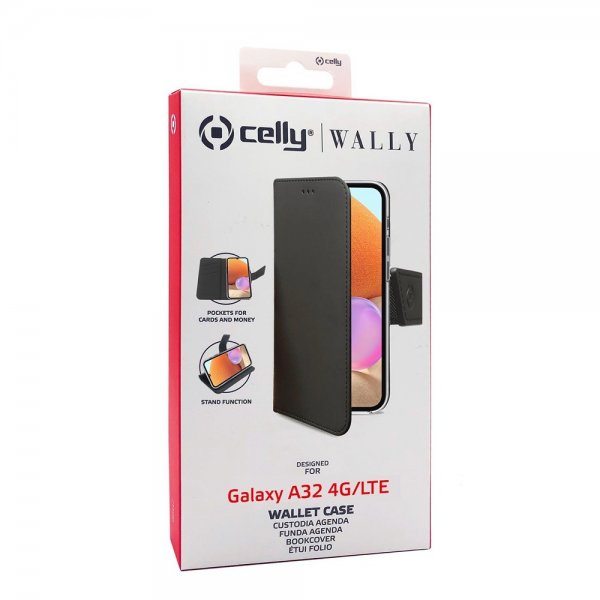 Celly Samsung Galaxy A32 4G Kotelo Wally Wallet Case Musta