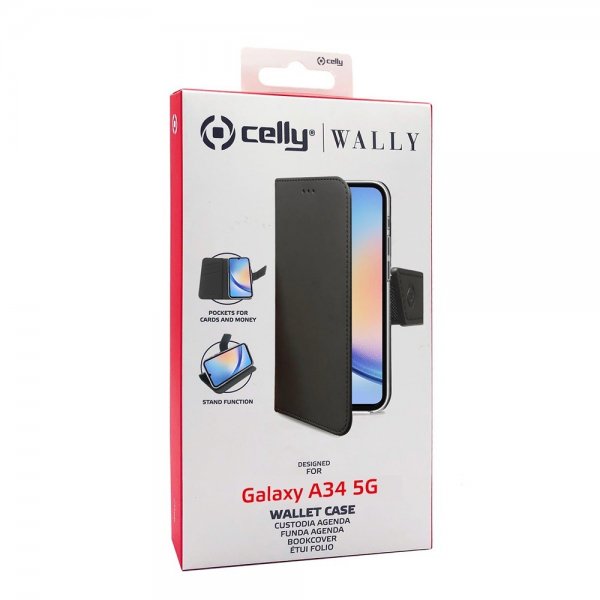 Celly Samsung Galaxy A34 5G Fodral Wally Wallet Case Musta