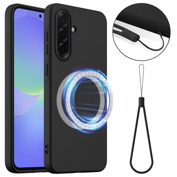 Samsung Galaxy A36/Galaxy A56 Kuori hihnalla Silikoni MagSafe Musta