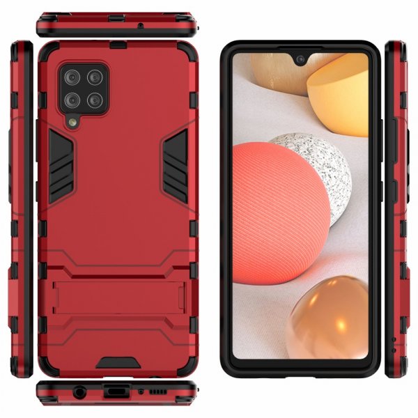 Samsung Galaxy A42 5G Kuori Panssari Jalustatoiminto Punainen