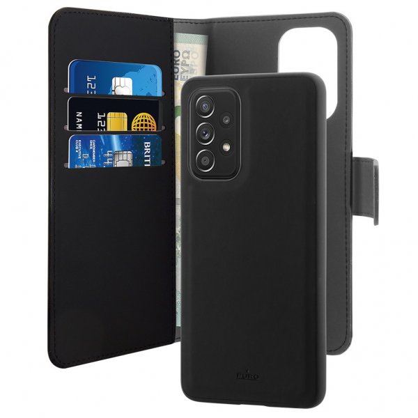 Puro Samsung Galaxy A53 5G 2-in-1 Wallet Case, irrotettava kuori, musta