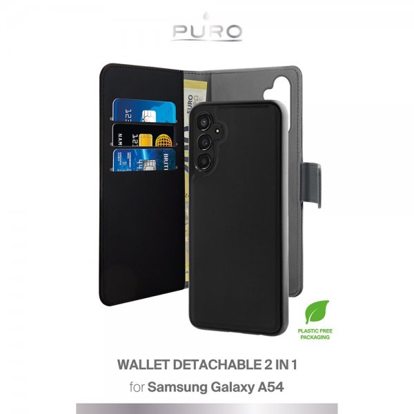 Puro Samsung Galaxy A54 5G Suojakotelo Wallet Detachable 2-in-1 Musta