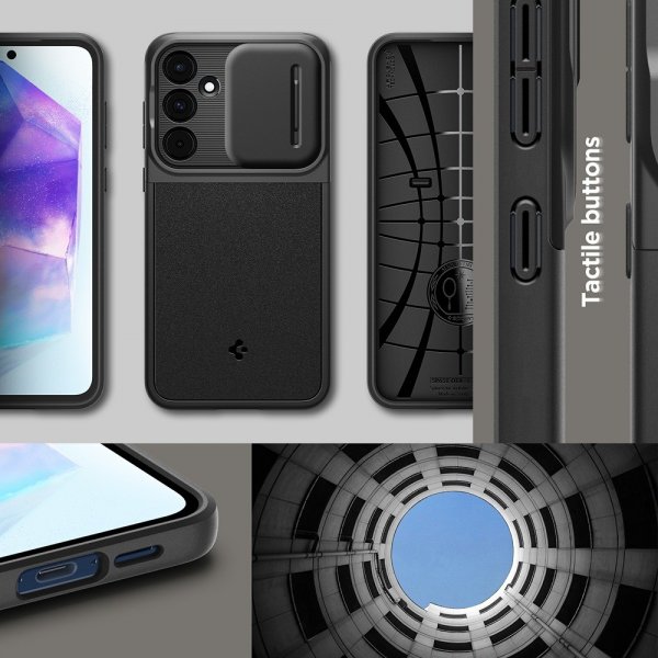 Spigen Samsung Galaxy A55 -suojakuori Optik Armor, musta
