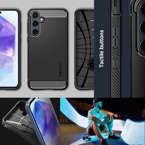 Spigen Samsung Galaxy A55 -suojakuori Rugged Armor Matte Black