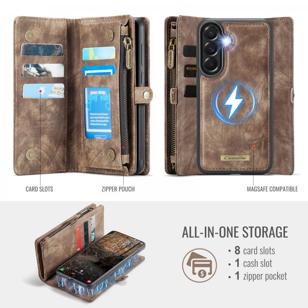 CaseMe Samsung Galaxy A57 -kotelo, 008-sarja, irrotettava kuori, ruskea