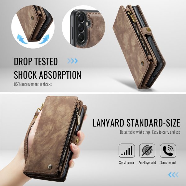CaseMe Samsung Galaxy A57 -kotelo, 008-sarja, irrotettava kuori, ruskea