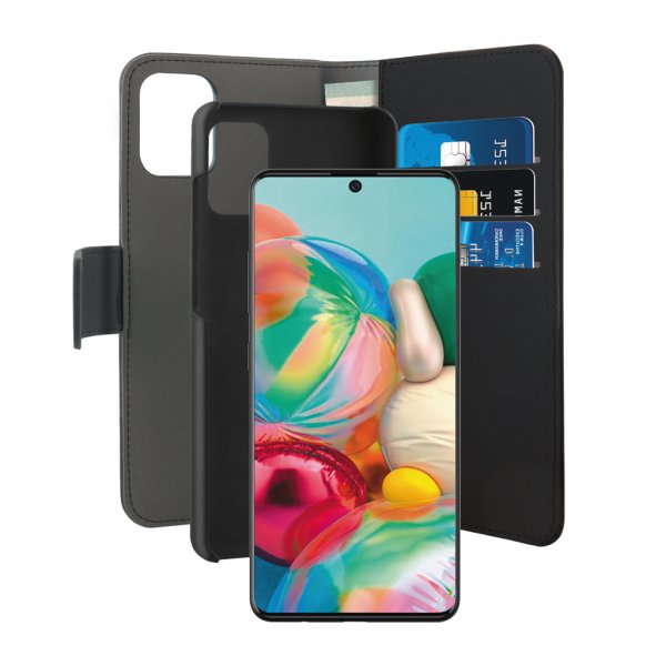 Puro Samsung Galaxy A71 -kotelo, lompakko, irrotettava 2-in-1, musta