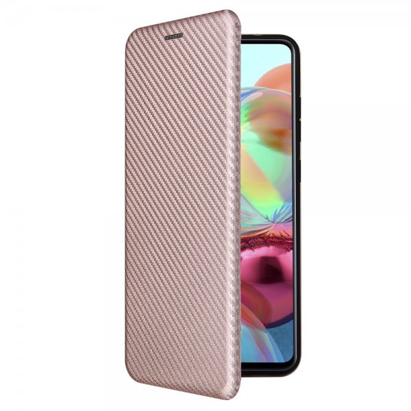 Samsung Galaxy A72 -kotelo hiilikuitutekstuurilla, ruusukulta