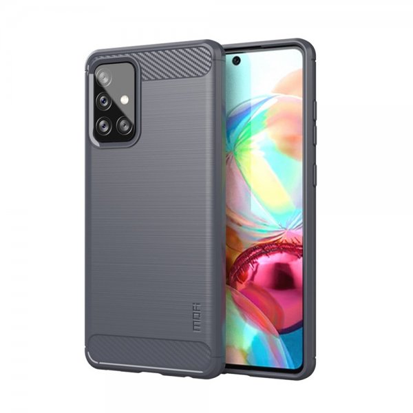 Mofi Samsung Galaxy A72 -kuori, harjattu hiilikuitukuvio, harmaa