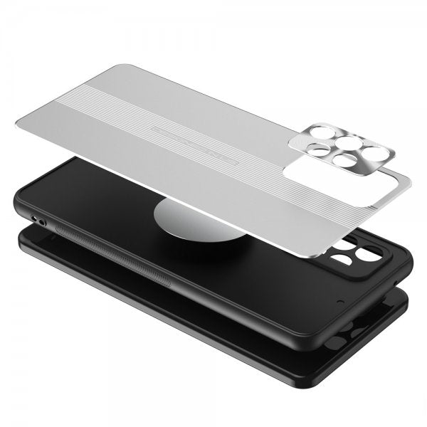 Samsung Galaxy A72 -suojakuori metallilevyllä, hopea