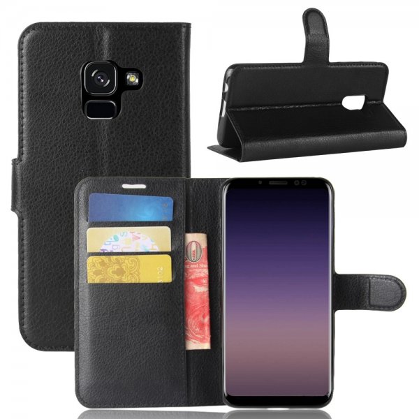 Samsung Galaxy A8 2018 Lompakkokotelo Litsi Musta