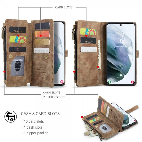 CaseMe Samsung Galaxy S21 FE C30 Series Kotelo, Ruskea