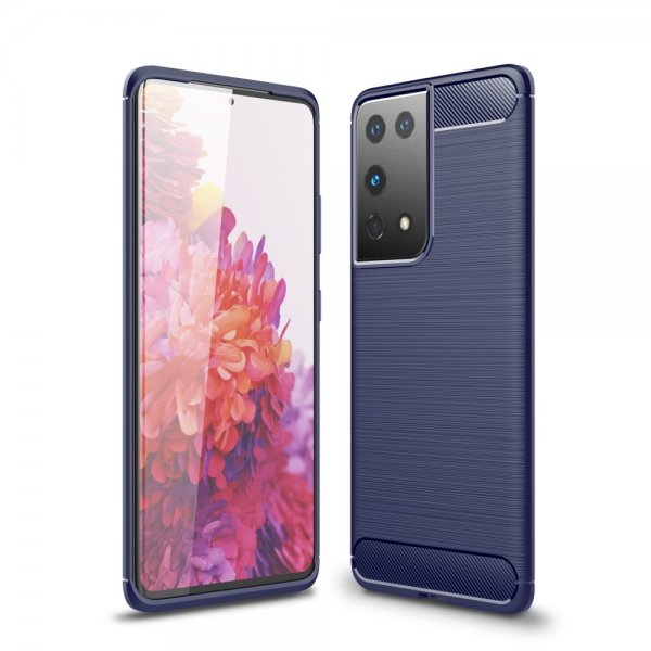 Samsung Galaxy S21 Ultra Kuori Harjattu hiilikuitukuviointi Sininen