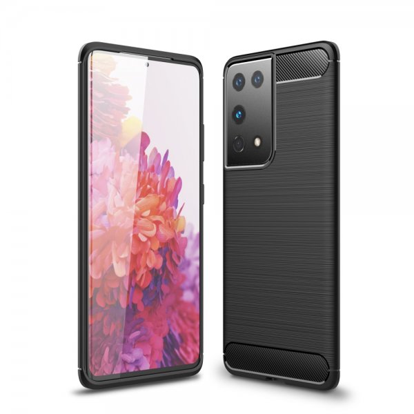Samsung Galaxy S21 Ultra Kuori Harjattu hiilikuitukuvio Musta