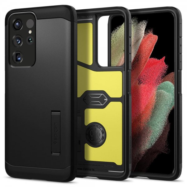 Spigen Samsung Galaxy S21 Ultra -suojakuori, Tough Armor, musta