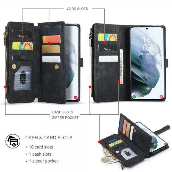 CaseMe Samsung Galaxy S22 -lompakkokotelo C30 Series Musta