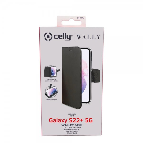 Celly Samsung Galaxy S22 Plus -suojakotelo Wally Wallet Case, musta