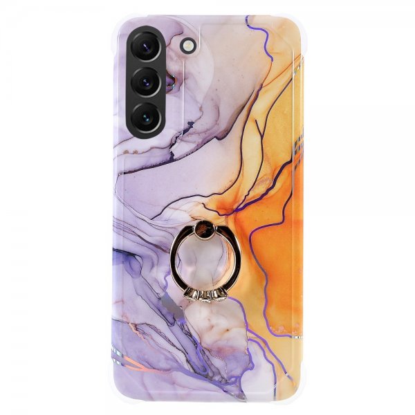 Samsung Galaxy S22 Plus Kuori Sormuksella Marmorikuvio Violetti Keltainen