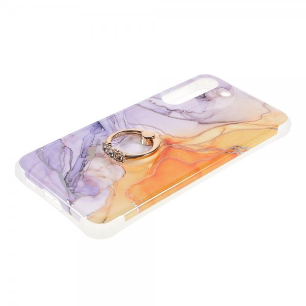 Samsung Galaxy S22 Plus Kuori Sormuksella Marmorikuvio Violetti Keltainen