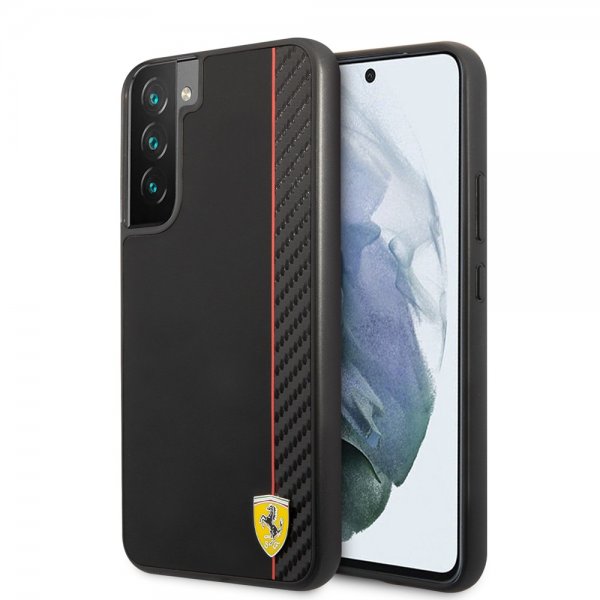 Ferrari Samsung Galaxy S22 Plus Kuoret Vertical Stripe Metal Logo Musta