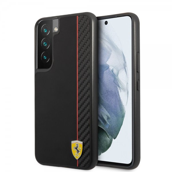 Ferrari Samsung Galaxy S22 Kuori Vertical Stripe Metal Logo Musta