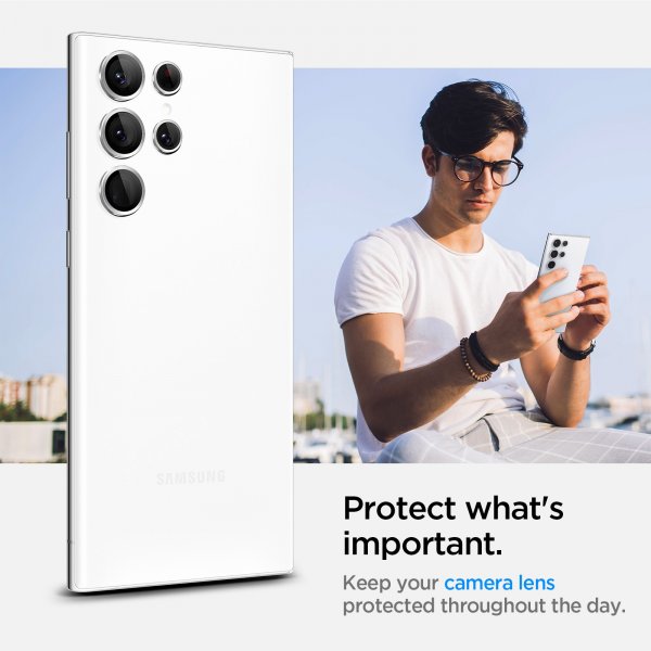 Spigen Samsung Galaxy S22 Ultra kameran suojalasi GLAS.tR EZ Fit Optik Pro 2-pack Phantom White