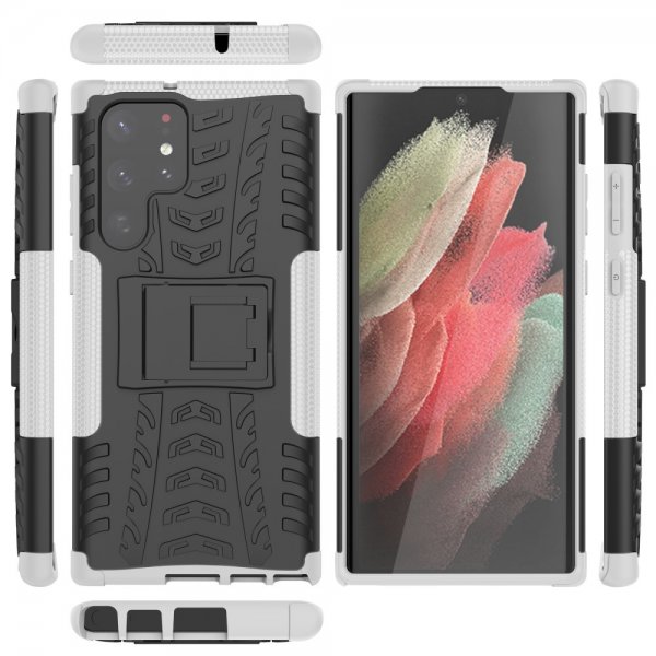 Samsung Galaxy S22 Ultra Kuori Rengaskuvio Jalustatoiminto Valkoinen
